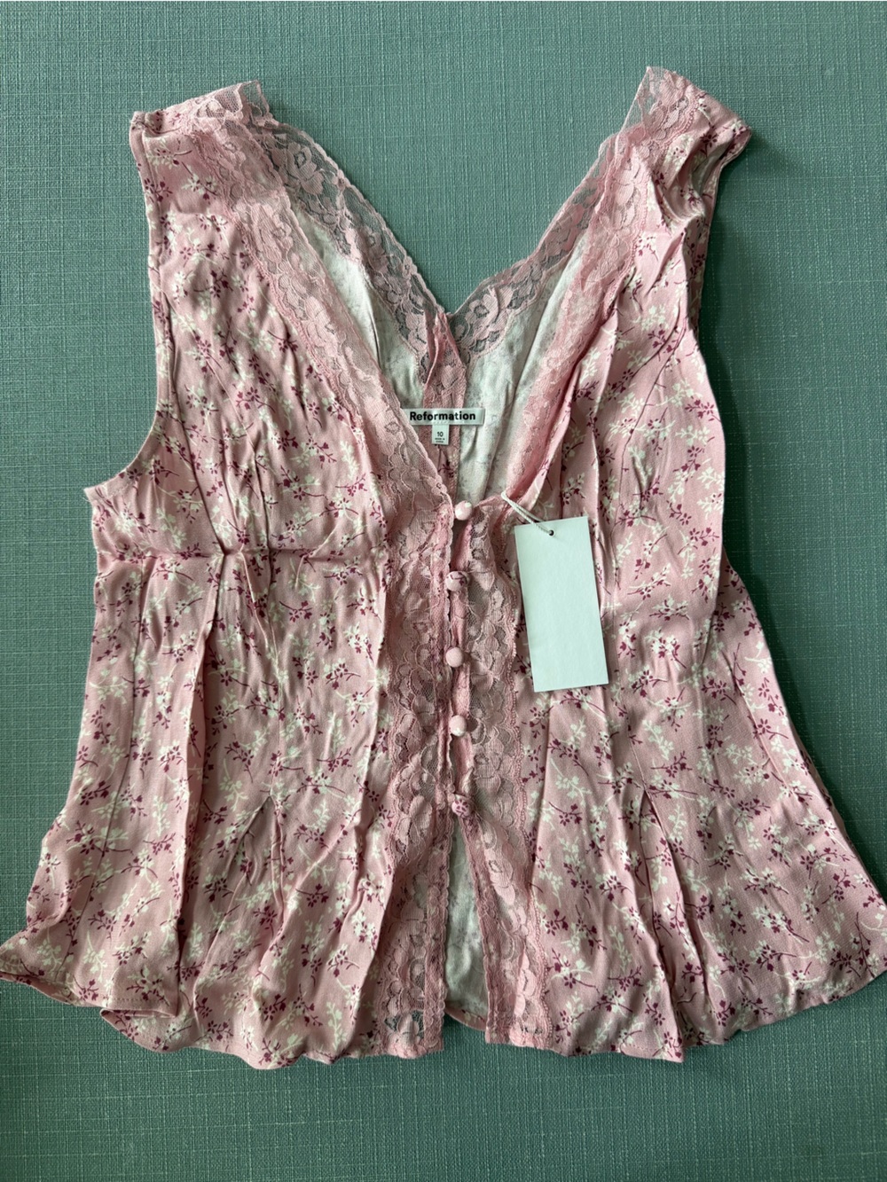 Pink Floral Lace Trim Button-Front Blouse